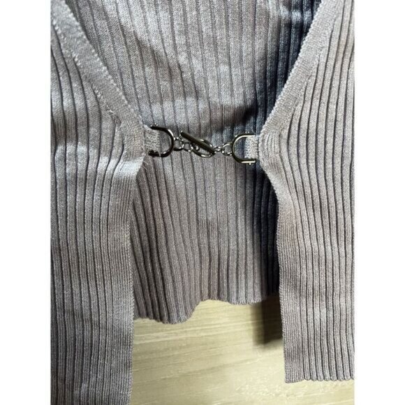 Divided Metal Hook Buttons Rib Knitted Crop Cardigan Small - Picture 3 of 4
